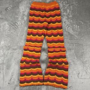 Cotton On Crochet Flare Knit Pants Women’s XS Orange Stripe Boho Festival